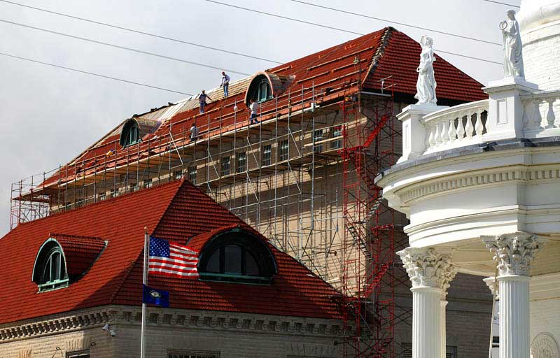 Working on the Louisville Water Tower tile roof